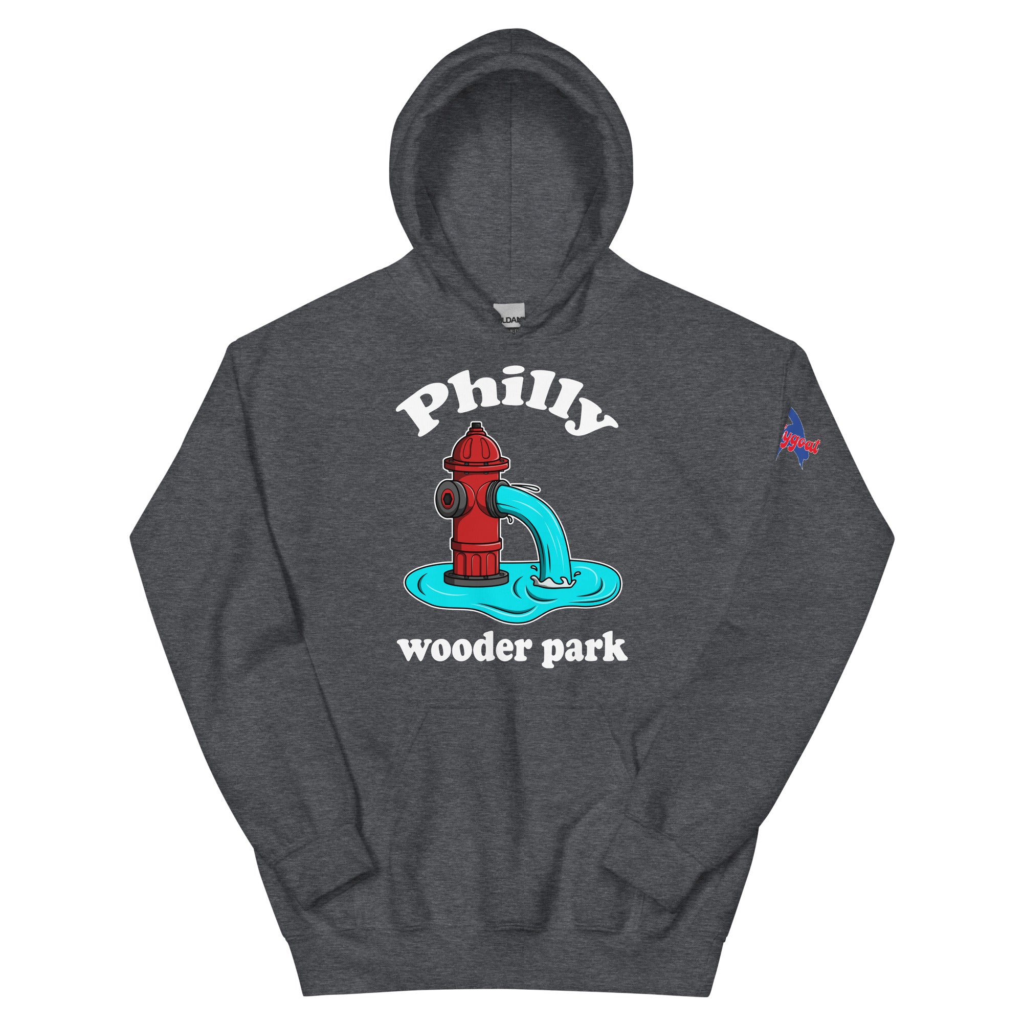 Philadelphia Philly wooder park water park fire hydrant funny sport heather grey hoodie from Phillygoat
