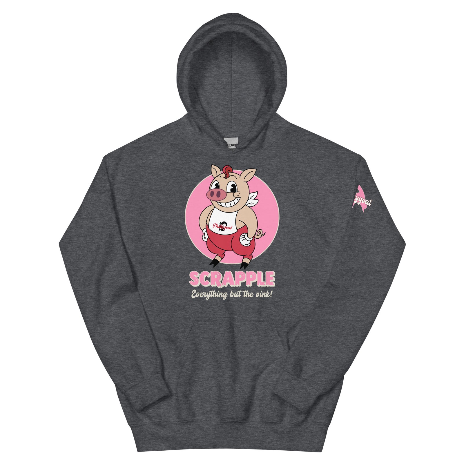 Philadelphia scrapple Philly pig dark heather grey hoodie Phillygoat