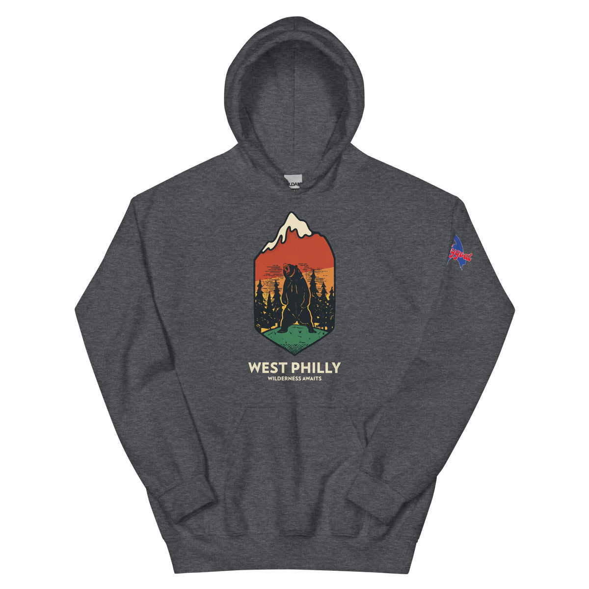 West Philly Philadelphia outdoors wilderness dark heather grey hoodie Phillygoat