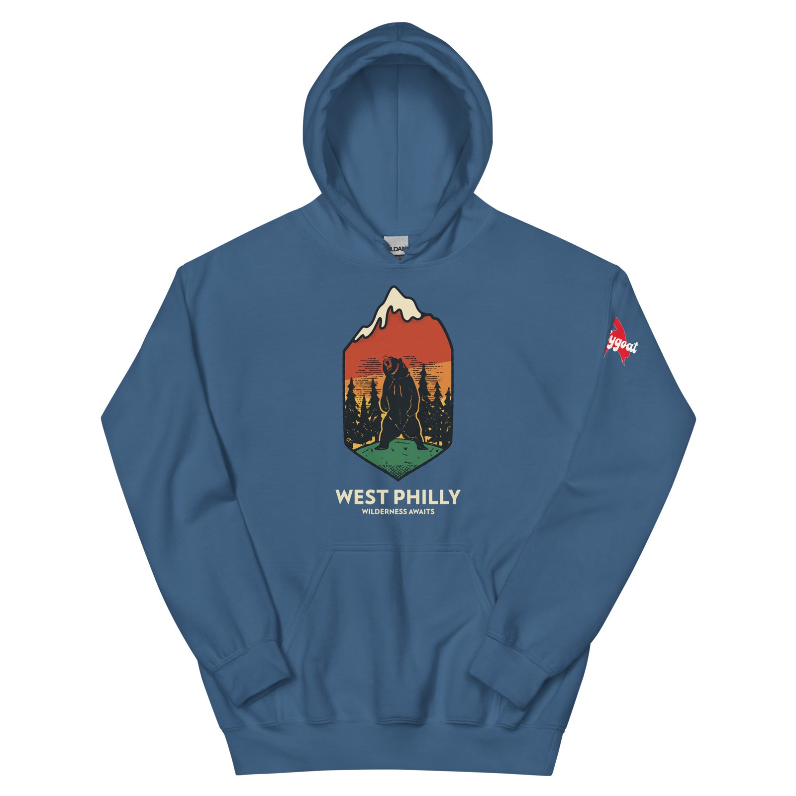 West Philly Philadelphia outdoors wilderness indigo blue hoodie Phillygoat