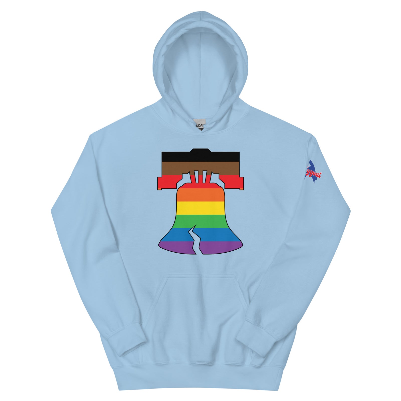 Philly pride Philadelphia LGBTQ+ rainbow liberty bell light blue hoodie Phillygoat