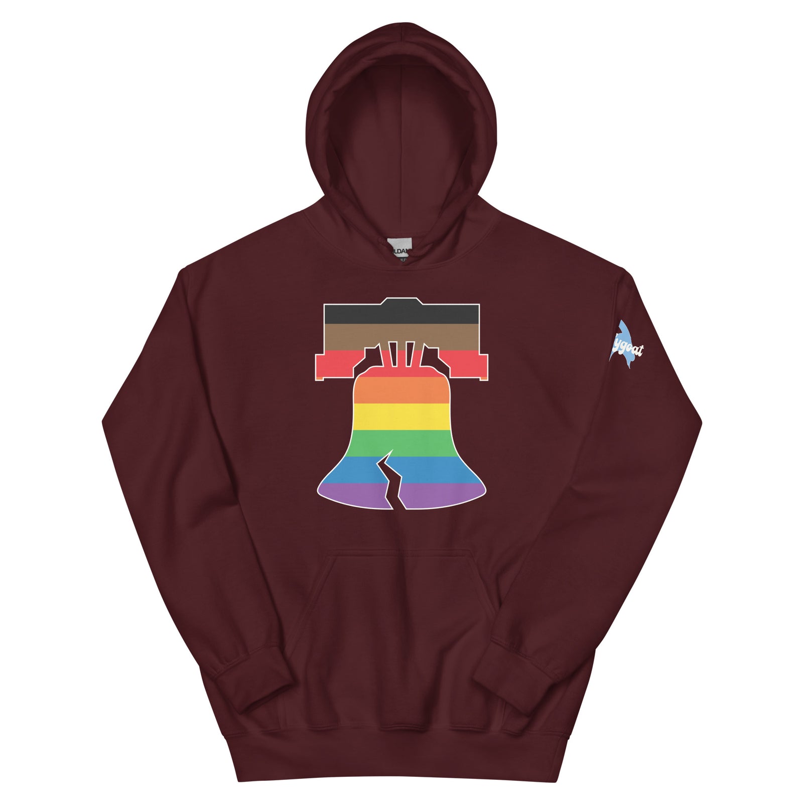 Philly pride Philadelphia LGBTQ+ rainbow liberty bell maroon hoodie Phillygoat