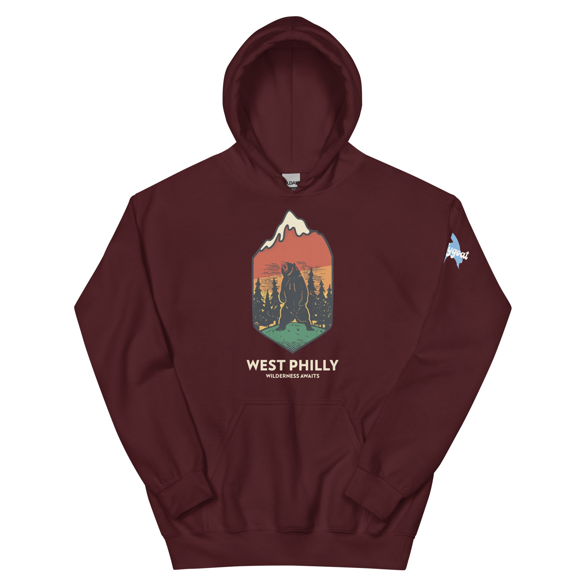 West Philly Philadelphia outdoors wilderness maroon hoodie Phillygoat