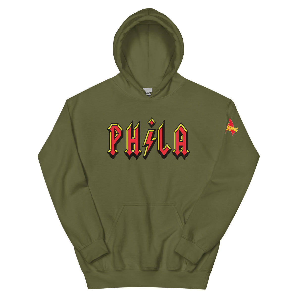 Philadelphia Phila ACDC High Voltage army green hoodie Phillygoat