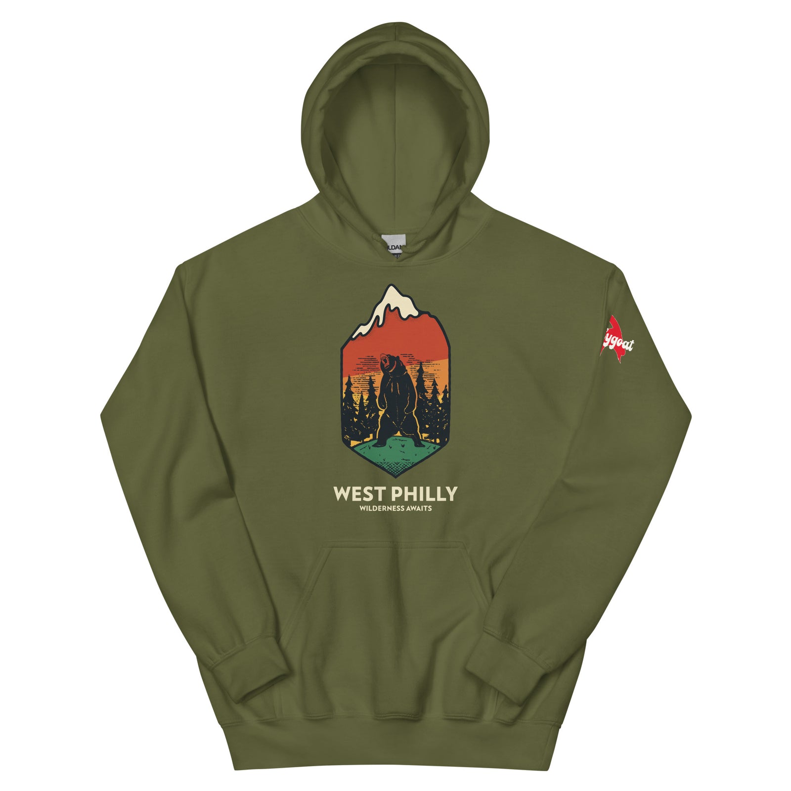 West Philly Philadelphia outdoors wilderness army green hoodie Phillygoat